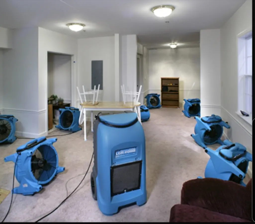 Air movers and dehumidifier setup for Water Extraction & Removal in Westwood